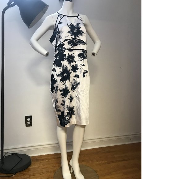 NWT Le Chateau 2X White Black Grey Bodycon Formal cocktail dress stretchy satin - Picture 2 of 4